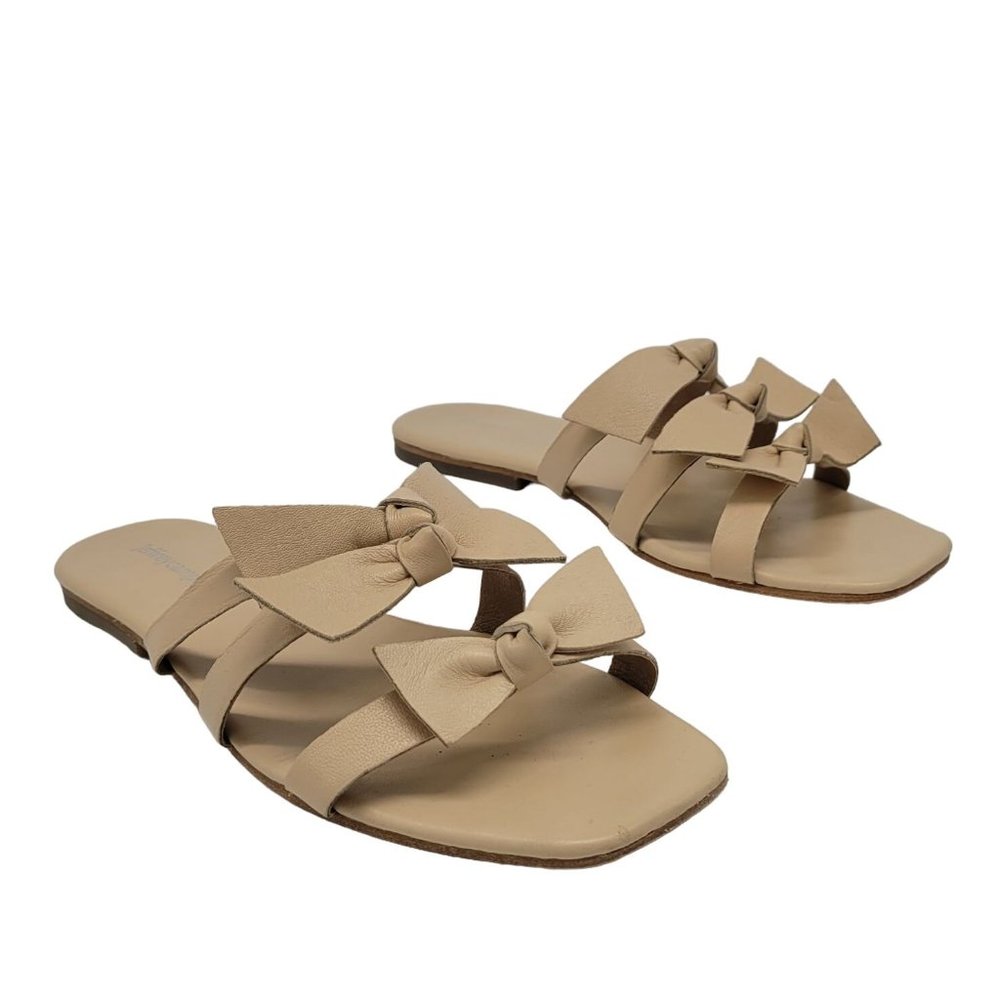 Jeffrey Campbell strappy bow Tan nude slip-on soft Leather sandals Size 8